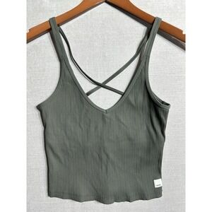 VUORI Ribbed Crop Tank Top Olive Green Women's Small Athletic Gym Yoga Run EUC
